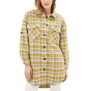 SUMMUM Woman Dutch Brand Thick Button Down Yellow Plaid Shacket Size Small EUC